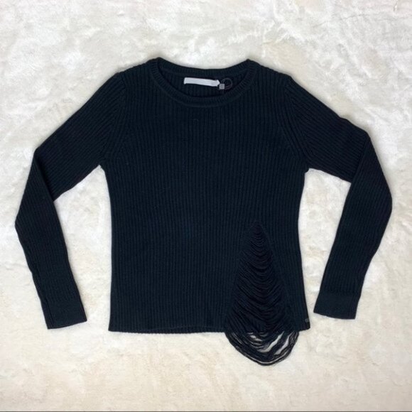 Anthropologie One Grey Day Robert Sweater Distressed Shredded Knit Black Small - Picture 6 of 16
